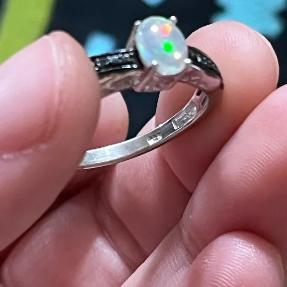Chuck Clemency Ethiopian Opal Black Diamond Chip Sterling Silver 925 Size 9 3/4 - Picture 8 of 8